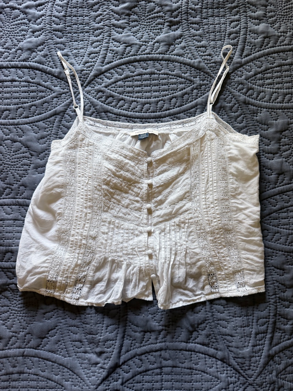 American Eagle Outfitters White Lace-Detail Spaghetti Strap Camisole